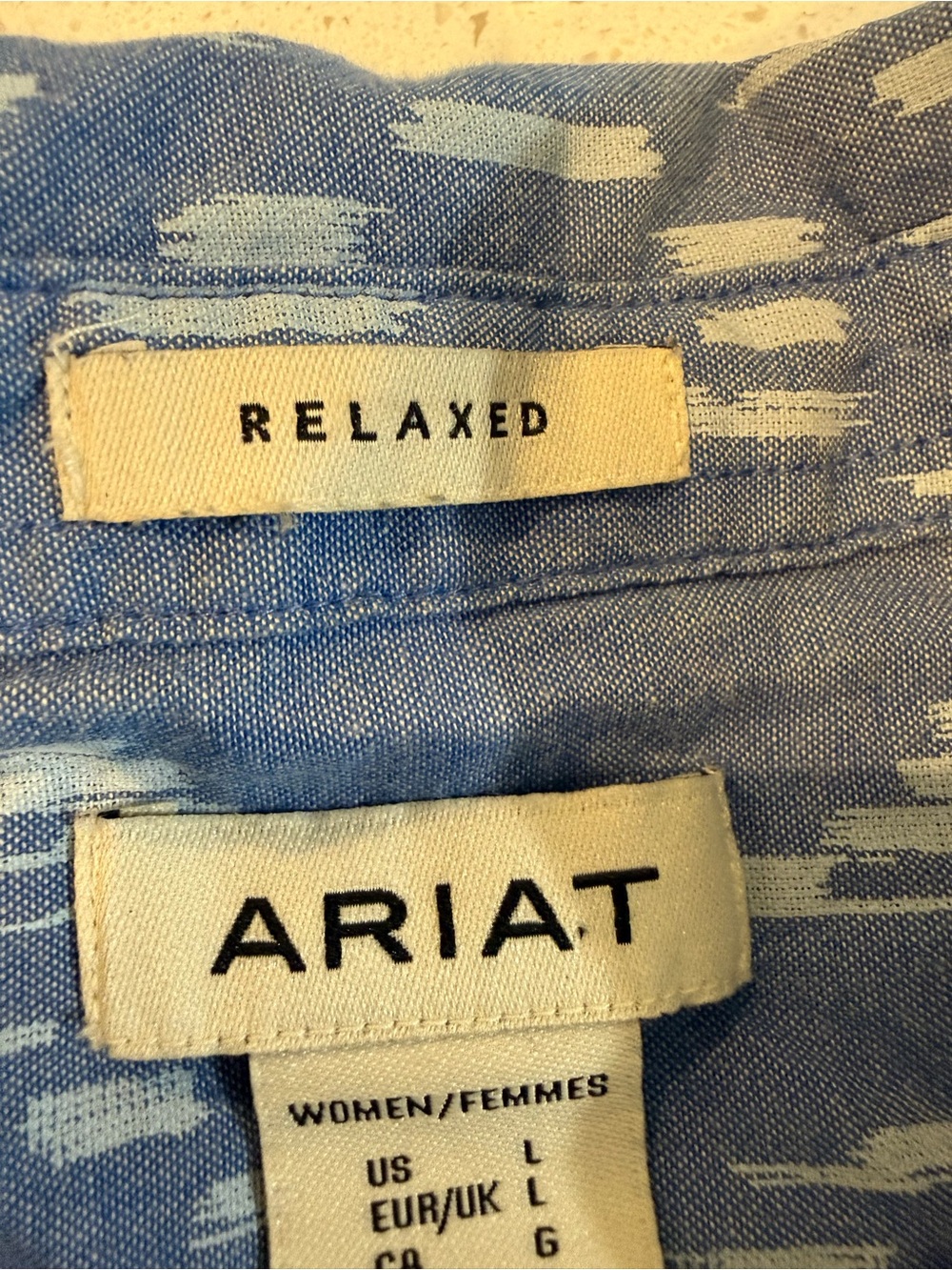 Ariat Large Woman Blue Billie Jean Blackhawk Ikat Shirt Long Sleeve Relaxed Fit - Picture 10 of 14